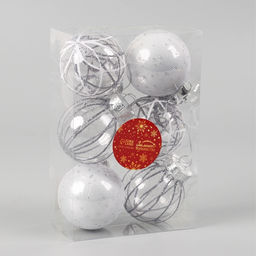 Ёлочные игрушки Зимняя долина, шары новогодние, d=6 см, набор 6 шт., серебро - Зимнее волшебство фото 4