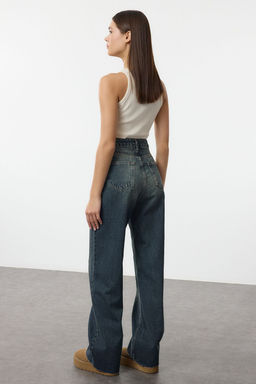 TRENDYOLMILLA Mavi Pacas? Kesikli Soluk Efekt Vintage Yuksek Bel Straight Jeans TWOAW25JE00378  фото 19