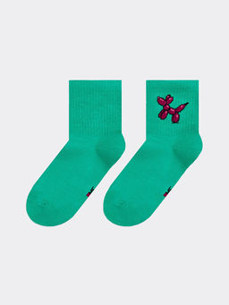 Цена за 5 пар! Носки женские зеленого цвета с рисунком надувной собачки - Mark formelle фото 3