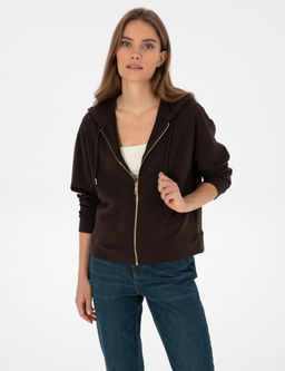 Kahverengi Comfort Fit Fermuarl_ Sweatshirt