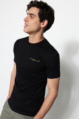 TRENDYOL MAN Siyah Slim/Dar Kesim Kucuk Yaz? Bask?l? %100 Pamuklu K?sa Kol T-Shirt TMNSS20TS0083 - Trendyolmilla фото 9