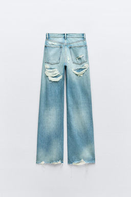 WIDE-LEG HIGH-WAIST RIPPED TRF JEANS - Zara фото 6
