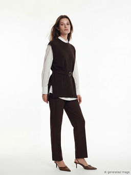 Bisiklet Yaka Kemerli Kad?n Triko S?veter