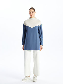 Dik Yaka Renk Bloklu Oversize Kad?n Tunik