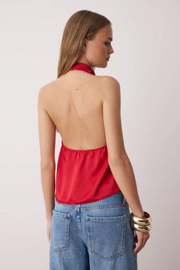 K?rm?z? Degaje Yaka Kolsuz Saten Party Bluz TPRAW26BZ00003 - Trendyolmilla фото 12