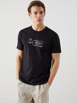 Bisiklet Yaka K?sa Kollu Bask?l? Penye Erkek Ti??rt