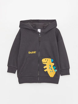 Kap??onlu Uzun Kollu Bask?l? Erkek Bebek Fermuarl? Sweatshirt ve Pantolon 2li Tak?m - Waikiki фото 2