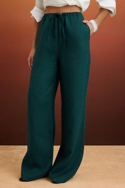 Petrol %100 Keten Beli Lastikli Normal Bel Wide Leg Pantolon TWOSS26PL00048 - Trendyolmilla фото 3