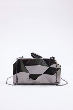 Koyu Antrasit Uc Boyutlu Abiye Kad?n S?k Mini Boy Clutch El Cantas? TAKSS25OC00064