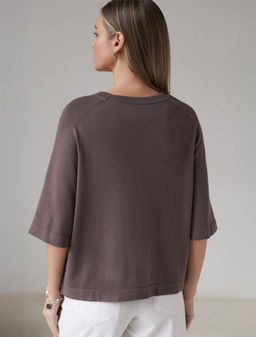 Свободный джемпер с рукавом 3/4 тонкой вязки из вискозы