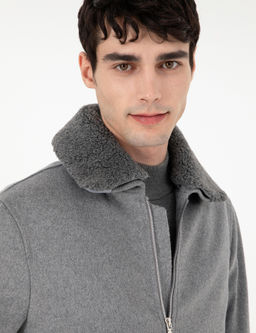 Gri Y_n Kar___ml_ Regular Fit Ka_e Mont