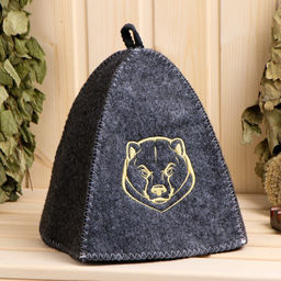 Шапка для бани серая с вышивкой Медведь