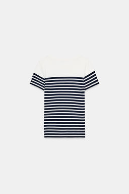 CAMISETA RAYAS MANGA CORTA / Crudo / Azul - Zara фото 7