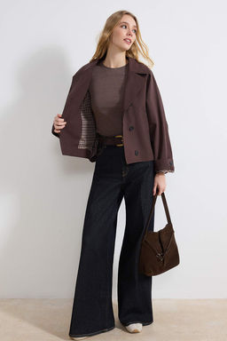 Kahverengi Desenli Astarl? Yumusak Tuseli Oversize K?sa Mont TWOSS26MO00013 - Trendyolmilla фото 2