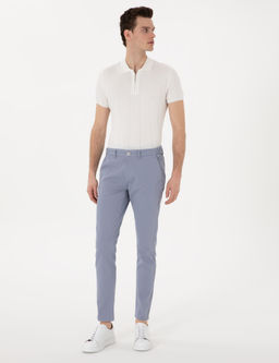 A__k Mavi Slim Fit Beli Lastikli Kanvas Pantolon