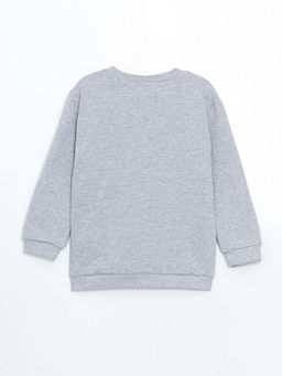 Bisiklet Yaka Bask?l? Erkek ?ocuk Kal?n Sweatshirt