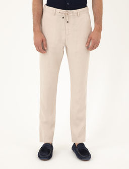 Bej Carrot Fit %100 Keten Kanvas Pantolon