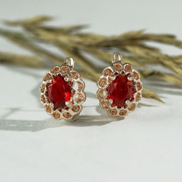 Серьги со стразами Эдель овал в ажуре, цвет красный в золоте