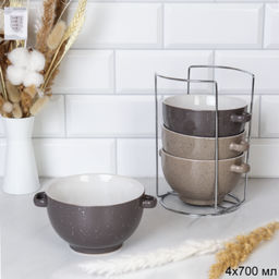 Тарелка глубокая суповая 4 штуки на подставке / RT-656 /уп 6/ С