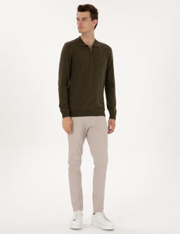 Haki Slim Fit Polo Yaka Fermuarl_ Basic Triko Kazak - Pierre cardin фото 4