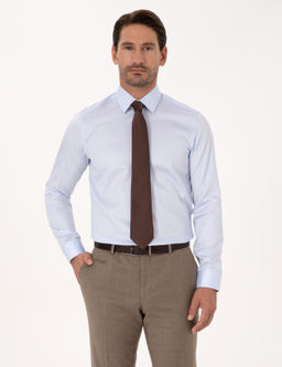 A__k Mavi Slim Fit %100 Pamuk Non Iron Kolay _t_lenebilir Klasik G_mlek