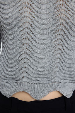 TRENDYOLMILLA Gri Crop Ajurlu/Delikli Bisiklet Yaka Triko Kazak TWOAW25KZ00346