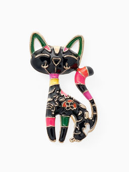 Брошь «Кошка», расписная, чёрная в золоте