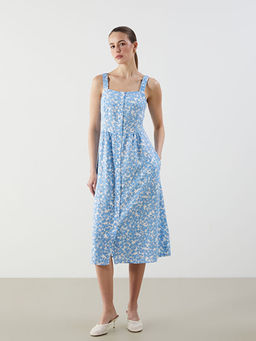 Kare Yaka ?i?ekli Elbise