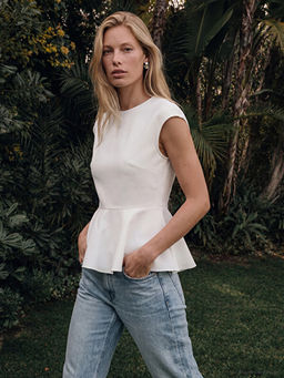 Bisiklet Yaka Peplum F?rf?rl? Bluz