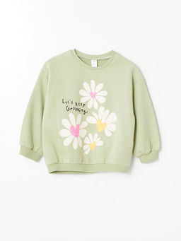 Bisiklet Yaka ?i?ekli K?z Bebek Sweatshirt
