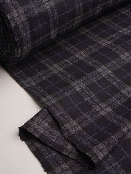 Шерсть пальтово-костюмная Твид Клетка двойная цв.серый/черный, ш.1.5м, шерсть-50%, п/э-50%