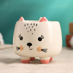 Горшок для цветов «Счастливый котик», 8×8×8 см, керамика, белый