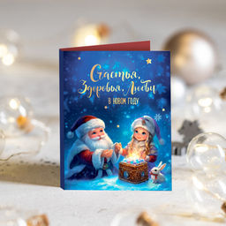 Цена за 2 шт Мини-открытка Счастья, здоровья, любви в Новом году! (Дед мороз и снегурочка)