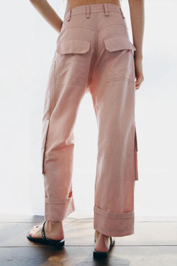PANTAL?N CARGO CON LINO ZW COLLECTION / Rosa claro - Zara фото 4