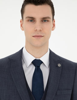 Lacivert Ekstra Slim Fit Yelekli Tak_m Elbise