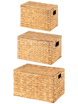 Набор 3 плетенных корзин, 45*30,5*27 см, 40,5*25*24 см, 35*21*23 см, с крышками, водный гиацинт