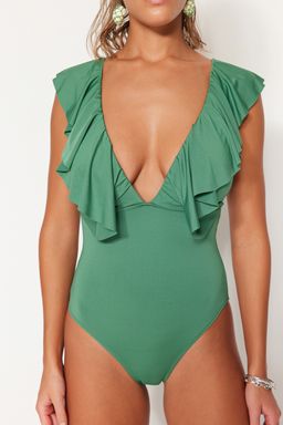 Yesil Derin Dekolteli Volanl? Normal Paca Mayo TBESS23MA00279