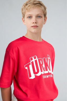 Regular Fit T_rkiye Bask_l_ K_sa Kollu Ti__rt