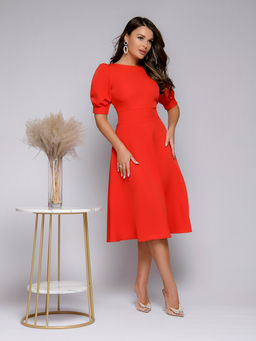 Платье красное длины миди с фигурным вырезом на спинке - 1001dress фото 2