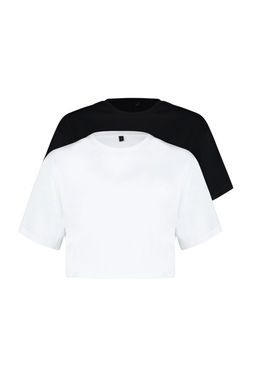 Siyah-Beyaz 2li Paket %100 Pamuk Relax/Rahat Kesim Crop Orme T-Shirt TWOSS24TS00224