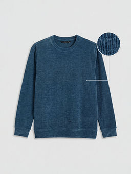 Bisiklet Yaka Dokulu Erkek Sweatshirt