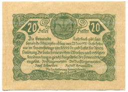 20 геллеров 1920 года Австрия Рорбах (нотгельд)