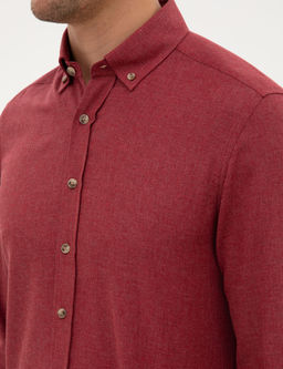 Bordo Flanel Dokulu Slim Fit Uzun Kollu G_mlek
