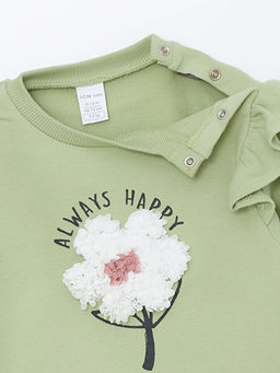 Bisiklet Yaka ?i?ekli K?z Bebek Sweatshirt