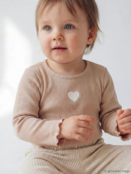 Bisiklet Yaka Kalp Bask?l? K?z Bebek Bluz