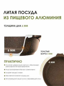 Сковорода 30см АП Гранит brown со съемной ручкой арт.030806 /Мечта/  фото 2