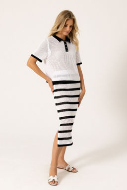 SS-2564 Джемпер-поло с контрастными полосками белый