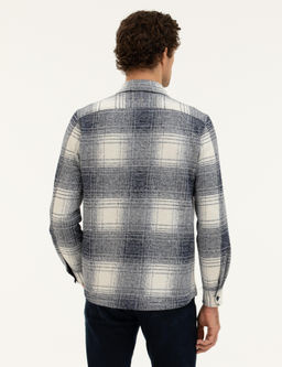 Темно-синяя рубашка-рубашка в клетку из смесовой шерсти - Cacharel фото 5