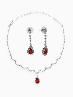 Набор 2 пред-а: серьги, колье "Вечерний шик" капля ажурная, цвет бело-красный в серебре