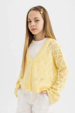 Кардиган для девочек с V-образным вырезом - Defacto фото 3